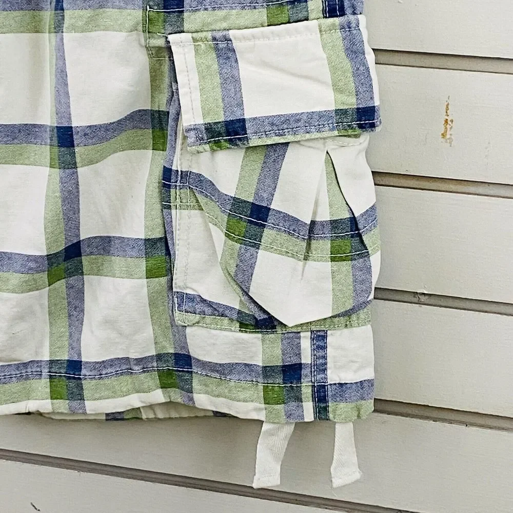 Youth Boys 16 Urban Pipeline Cargo Shorts Plaid Blue Green Belt 11